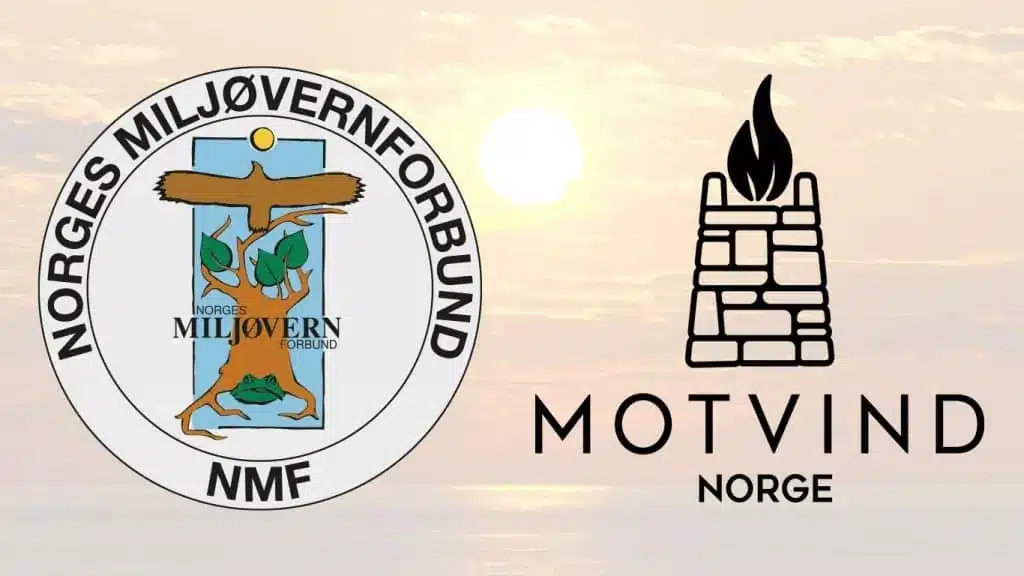 NMF og Motvind Norge sine logoer med skyer og solen i bakgrunnen.